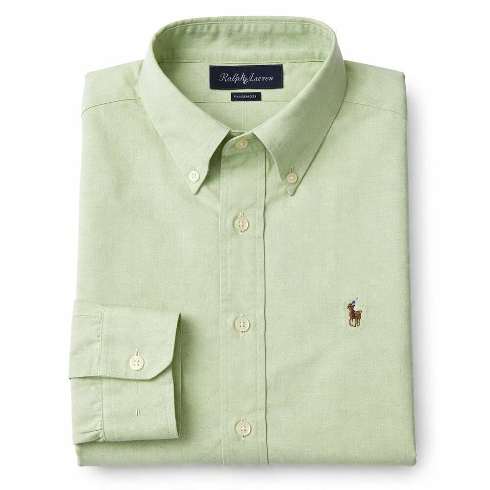Ralph Lauren Men's Light Green Yardmouth Casual Shirt 100% Cotton Size 16